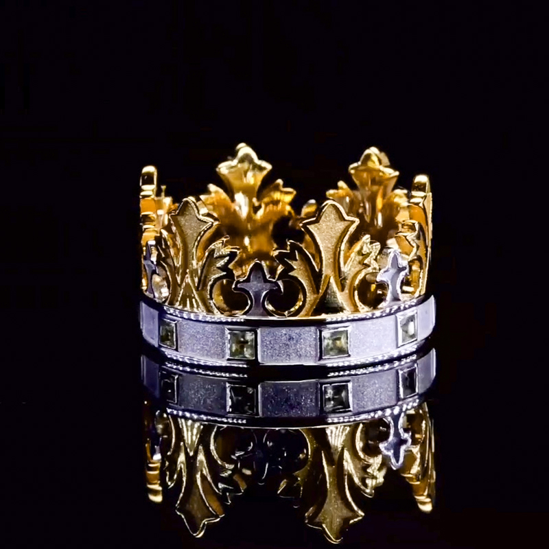 Two Tone King Crown Ring Bold Statement Style With Street Luxury