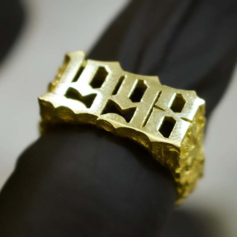 Custom Memorial Year/numbers Nugget Ring Gold With Street Luxury Shine - Image 4