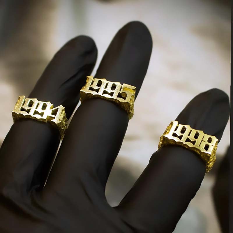 Custom Memorial Year/numbers Nugget Ring Gold With Street Luxury Shine