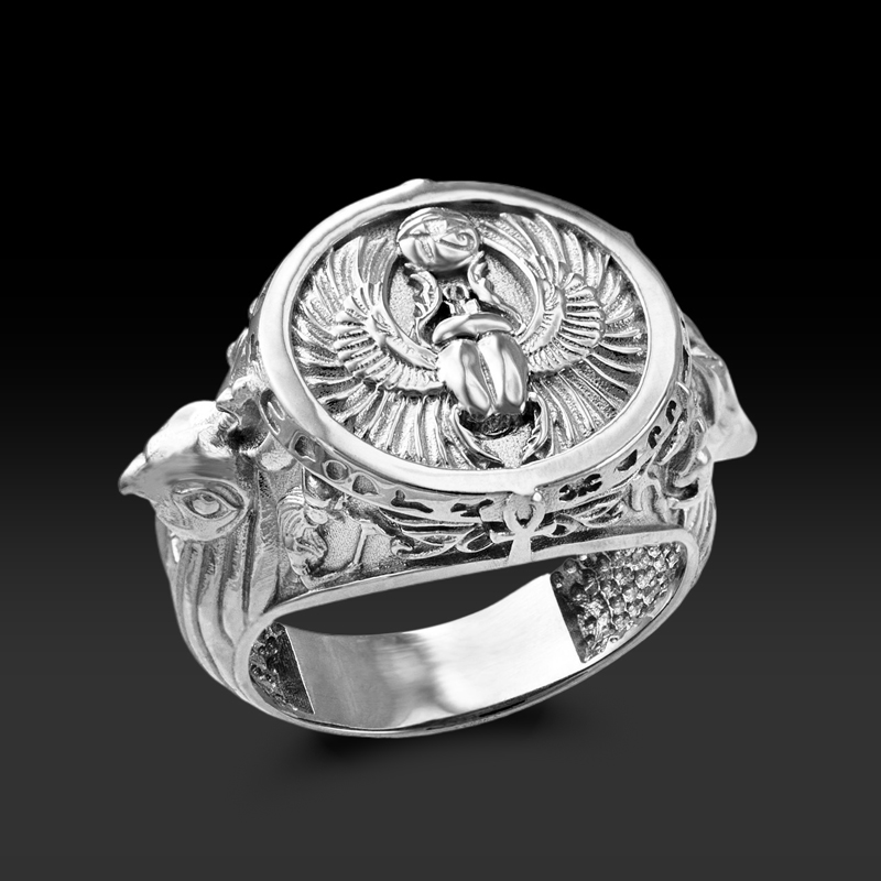 Ancient Egyptian Mythology Scarab Beetle Anubis Horus Ring Gold - Image 3