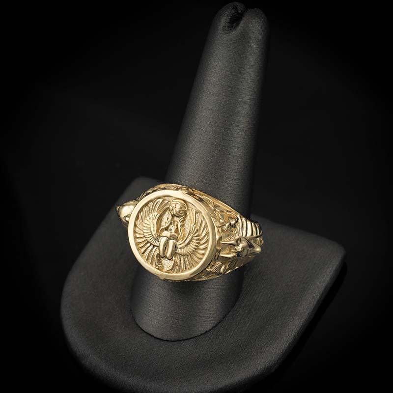 Ancient Egyptian Mythology Scarab Beetle Anubis Horus Ring Gold - Image 8