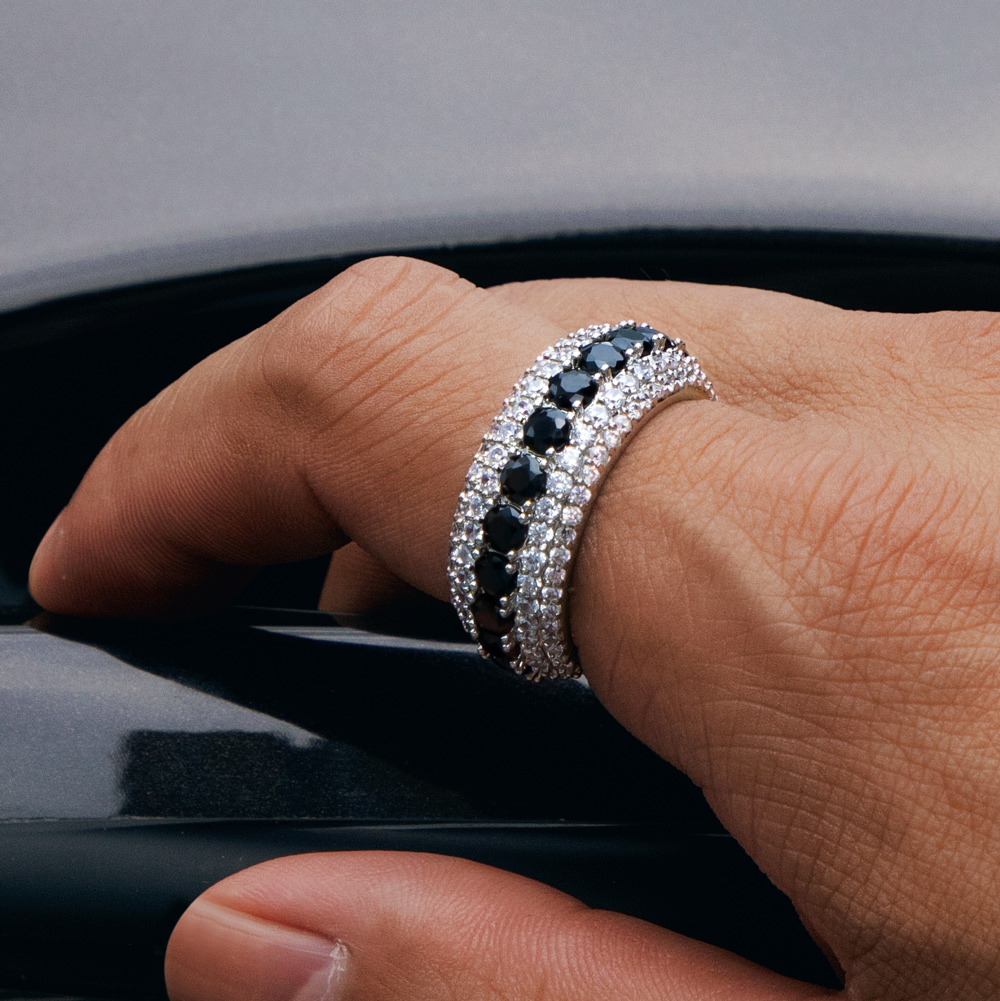 Iced Out Black & White Stones Ring For Men Gold With Street Luxury Shine - Image 3