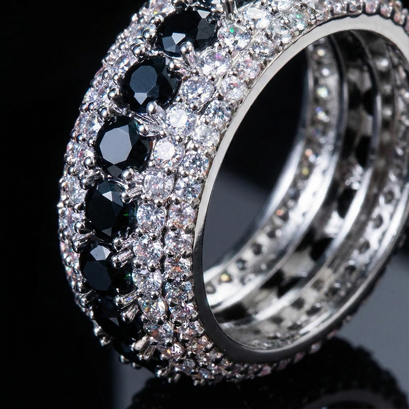 Iced Out Black & White Stones Ring For Men Gold With Street Luxury Shine - Image 4