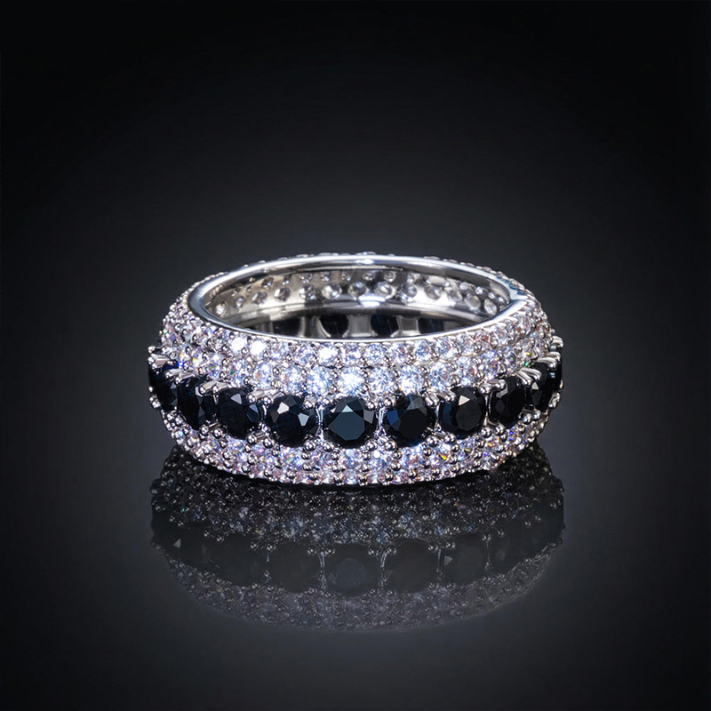 Iced Out Black & White Stones Ring For Men Gold With Street Luxury Shine