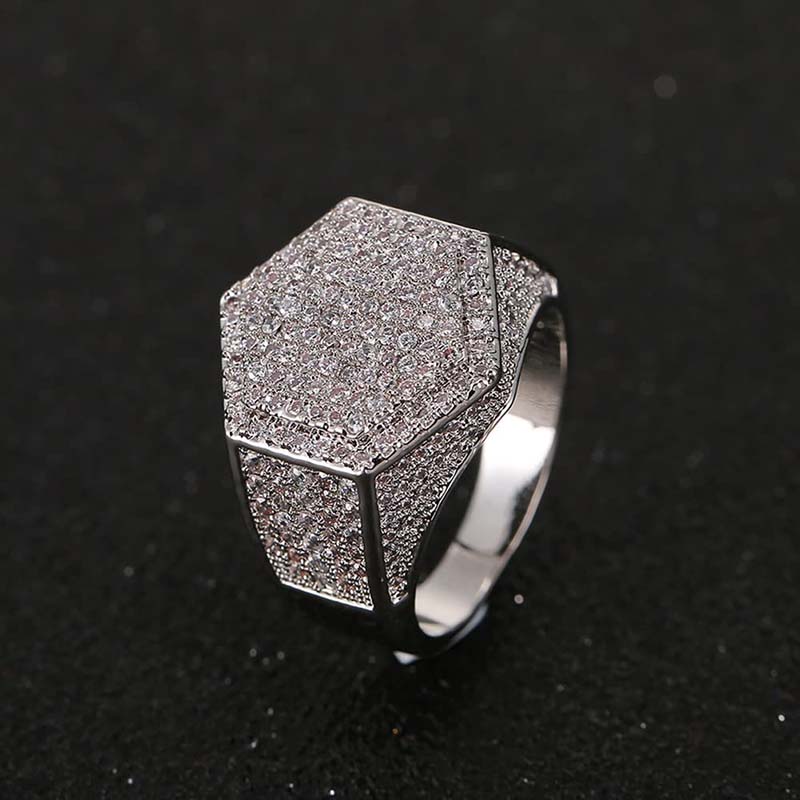 Iced Out Out Hexagon Ring For Men Gold With Street Luxury Shine - Image 3