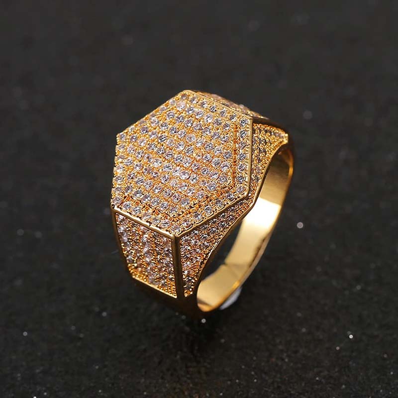 Iced Out Out Hexagon Ring For Men Gold With Street Luxury Shine - Image 4