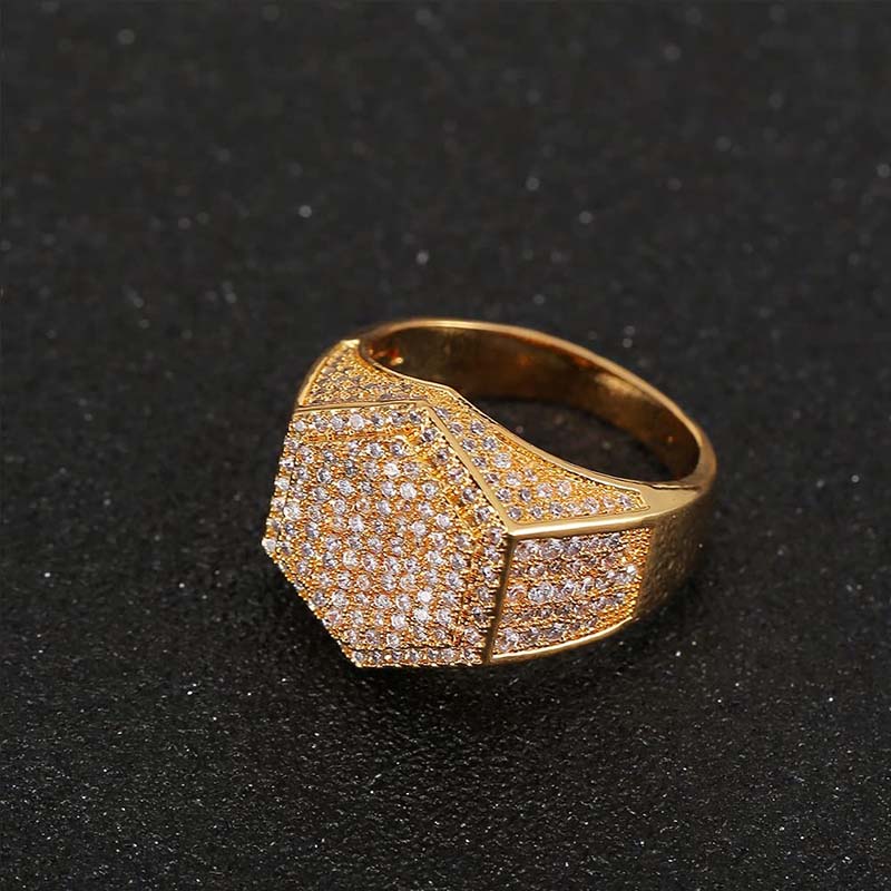 Iced Out Out Hexagon Ring For Men Gold With Street Luxury Shine - Image 5