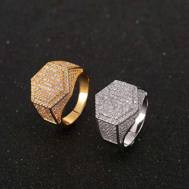 Iced Out Out Hexagon Ring For Men Gold With Street Luxury Shine - Image 6