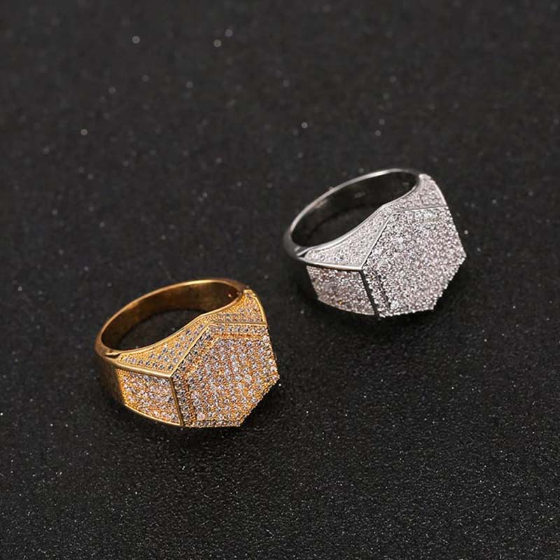 Iced Out Out Hexagon Ring For Men Gold With Street Luxury Shine - Image 7