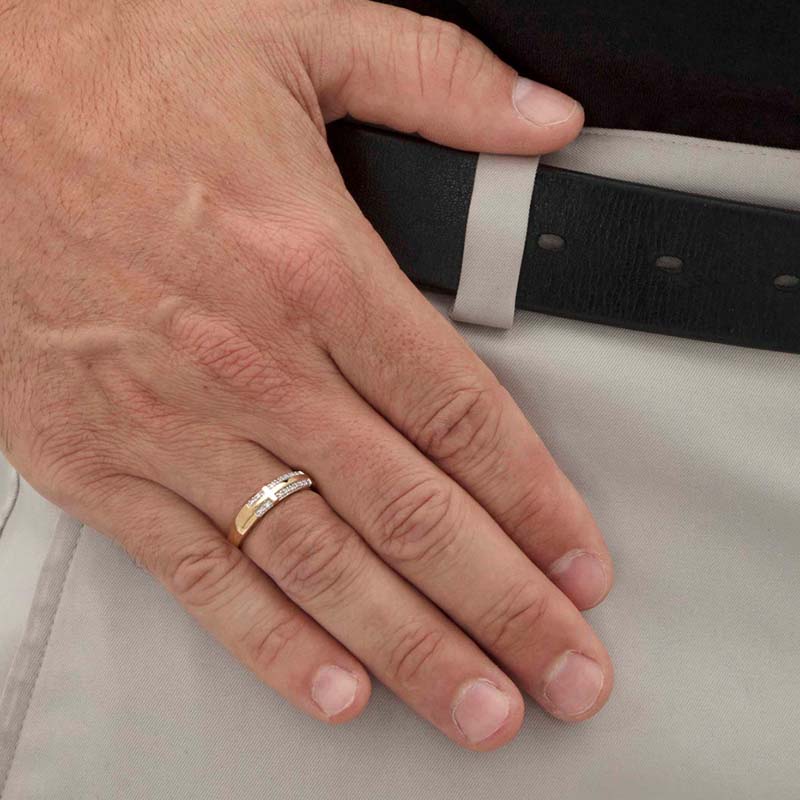 our Father Who Art In Heaven White Diamond Cross Band Ring Moissanite - Image 4