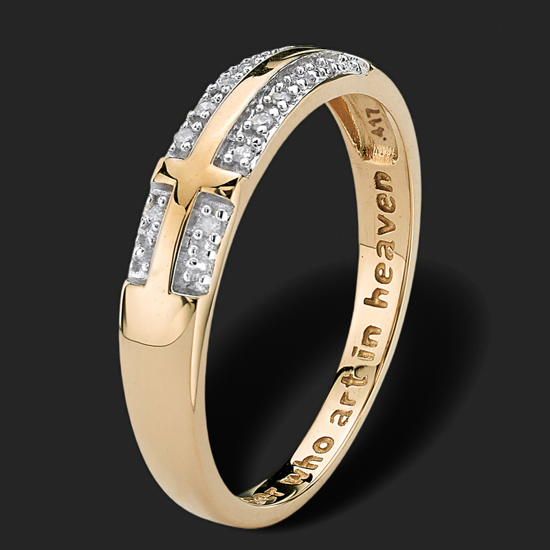 our Father Who Art In Heaven White Diamond Cross Band Ring Moissanite - Image 5