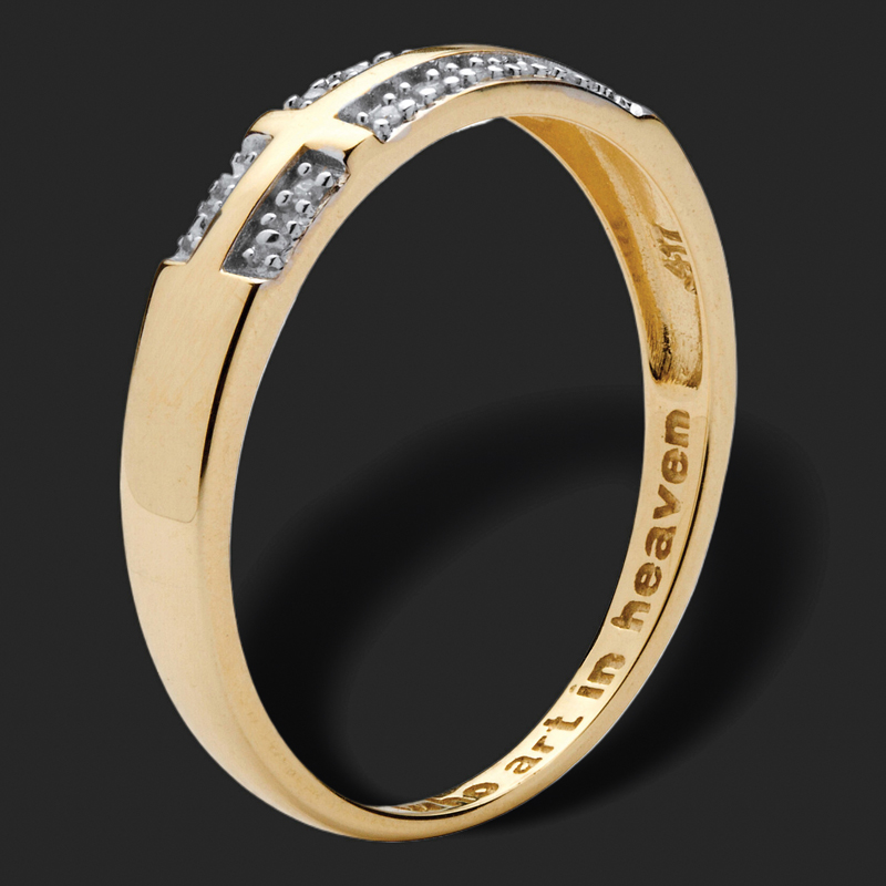 our Father Who Art In Heaven White Diamond Cross Band Ring Moissanite - Image 6