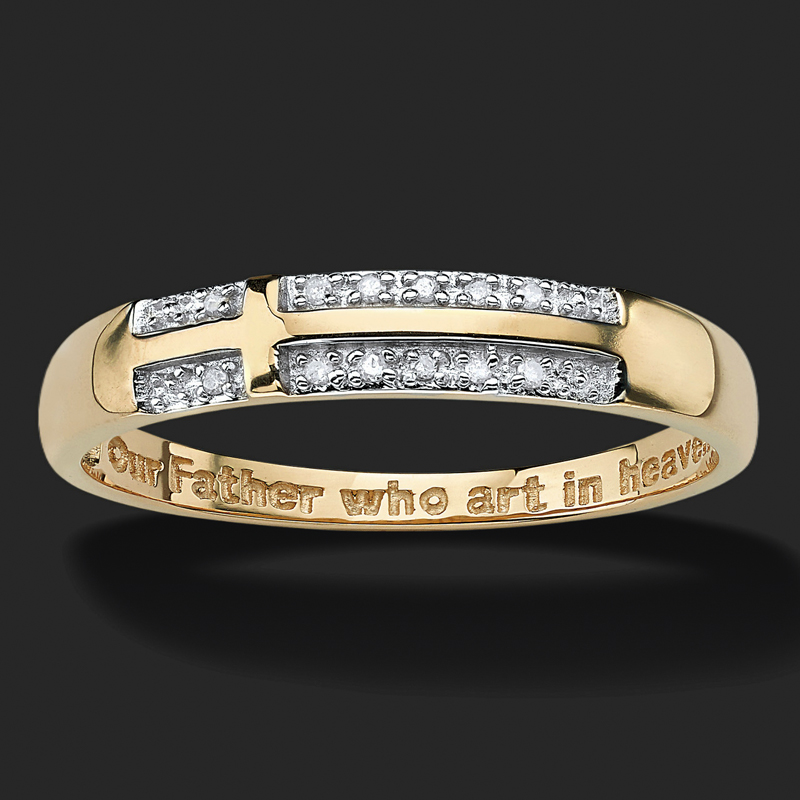 our Father Who Art In Heaven White Diamond Cross Band Ring Moissanite