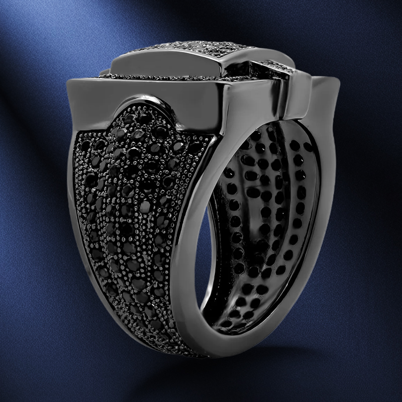 Square Iced Out Out Ring With Black Stones Gold With Street Luxury Shine - Image 3