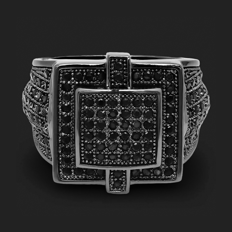 Square Iced Out Out Ring With Black Stones Gold With Street Luxury Shine - Image 4