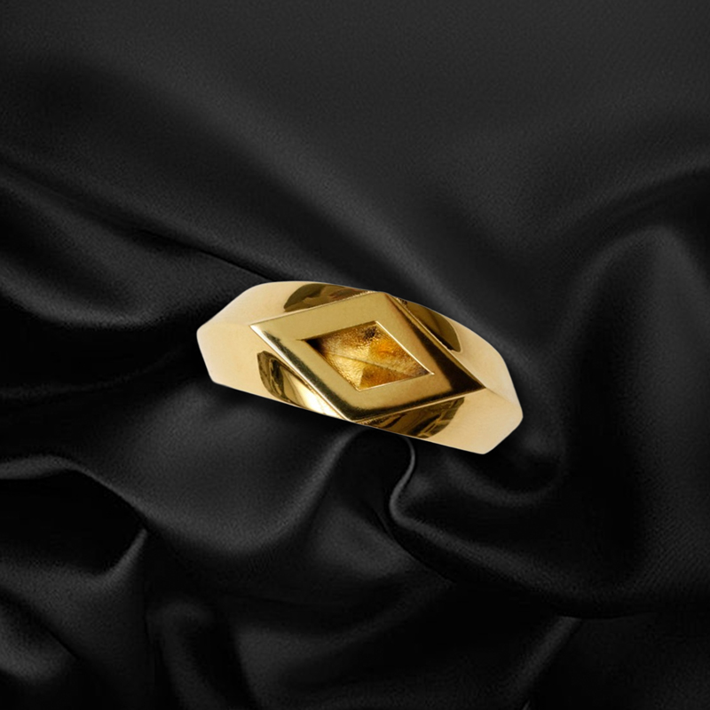 Geometric Rhombus Shape Pattern Ring Gold With Street Luxury Shine - Image 3