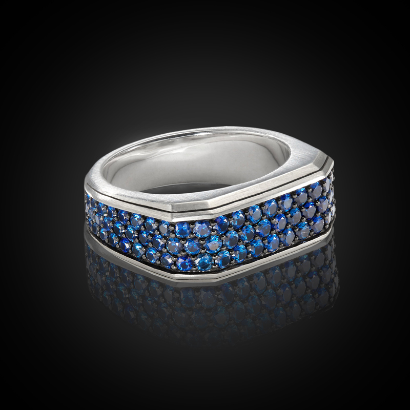 3.3 Ctw Blue Diamond Men's Square Band Ring With Street Luxury Shine - Image 3