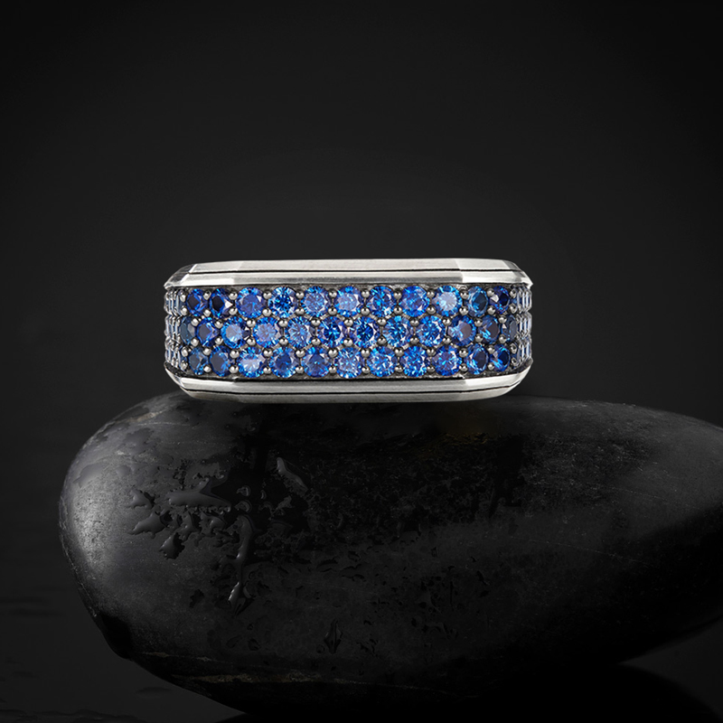 3.3 Ctw Blue Diamond Men's Square Band Ring With Street Luxury Shine