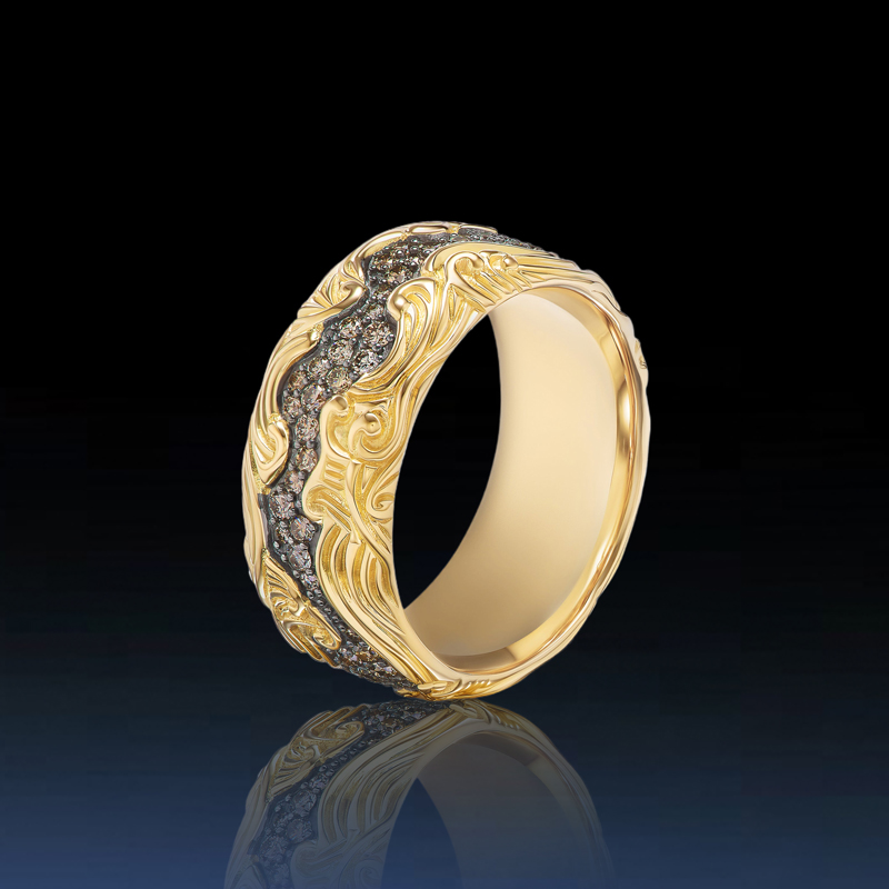 2.6ctw Champagne Diamond Men's Wave Band Ring With Iced Out Shine - Image 5