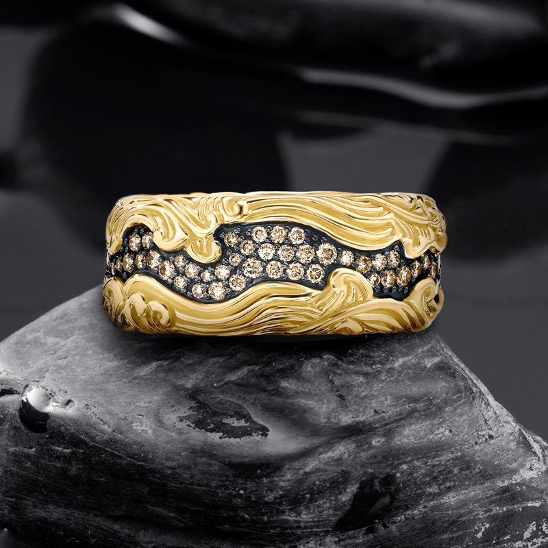 2.6ctw Champagne Diamond Men's Wave Band Ring With Iced Out Shine