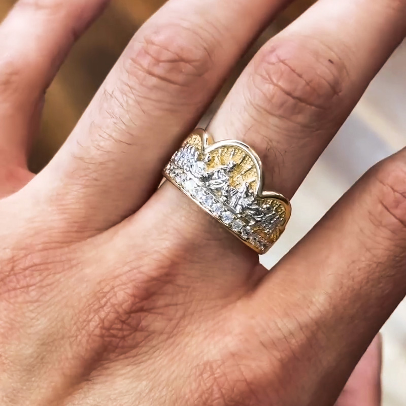 Iced Out Crown Ring With The Last Supper Gold With Street Luxury Shine