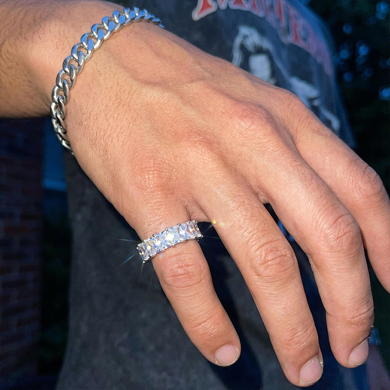 Iced Out Out Princess Cut Band Ring Gold With Street Luxury Shine - Image 4