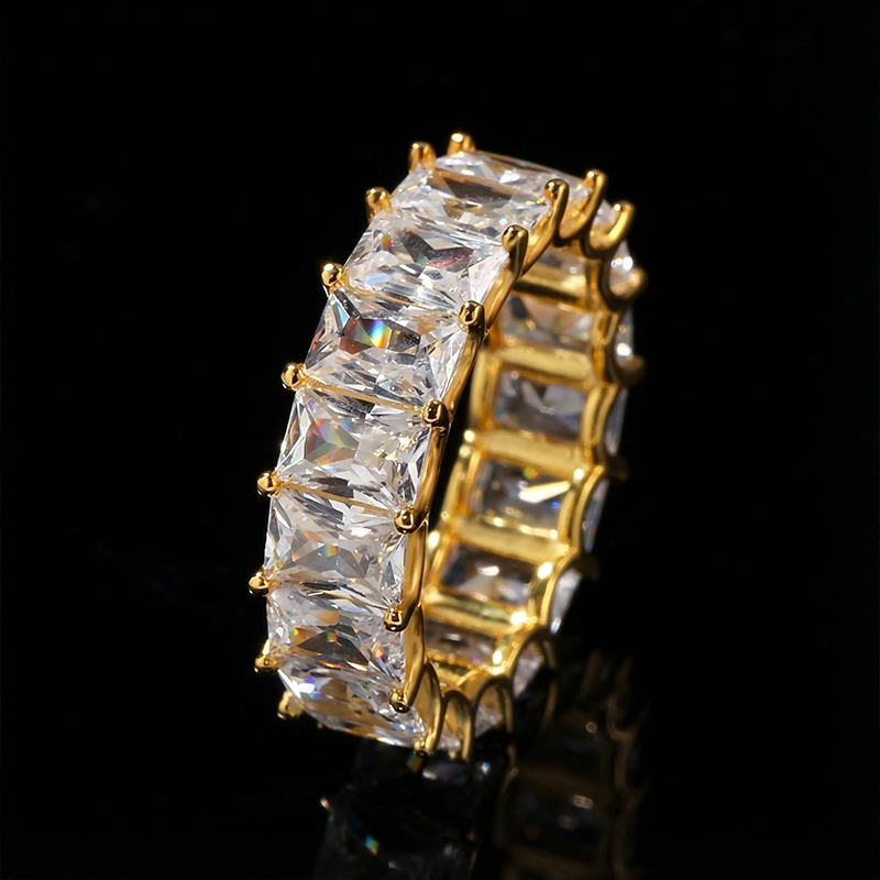 Iced Out Out Princess Cut Band Ring Gold With Street Luxury Shine - Image 6