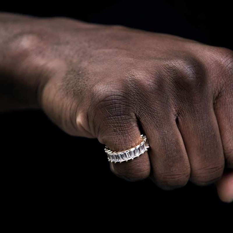 Iced Out Out Princess Cut Band Ring Gold With Street Luxury Shine - Image 7