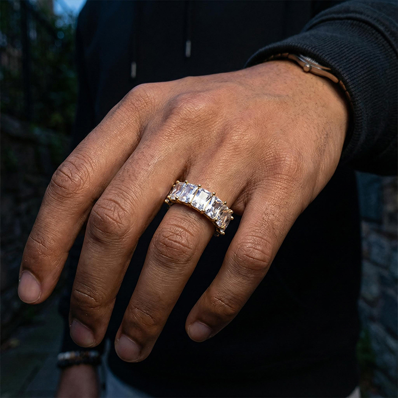 Iced Out Out Princess Cut Band Ring Gold With Street Luxury Shine - Image 9