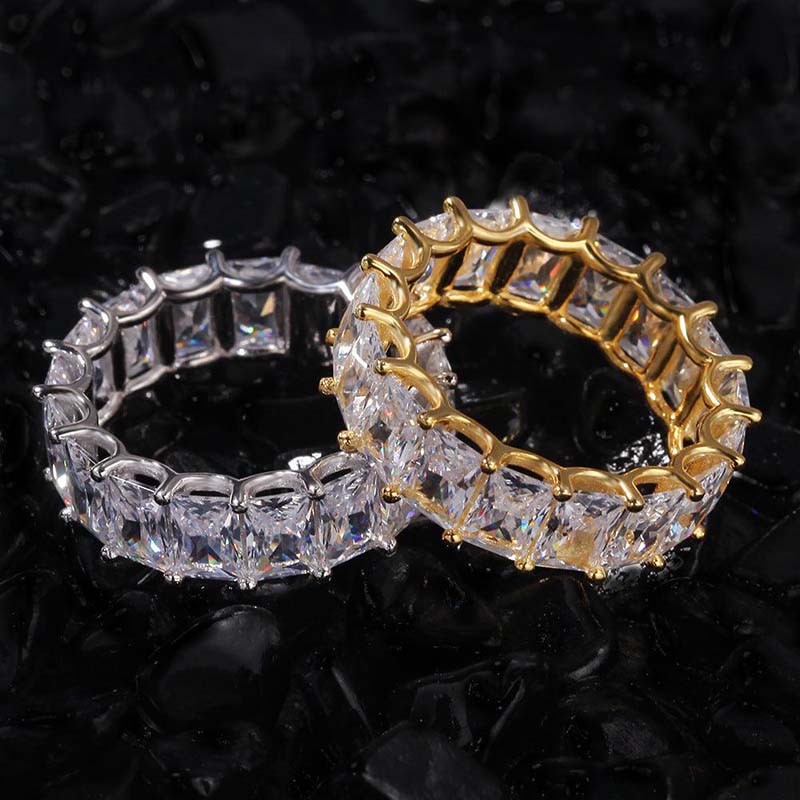 Iced Out Out Princess Cut Band Ring Gold With Street Luxury Shine