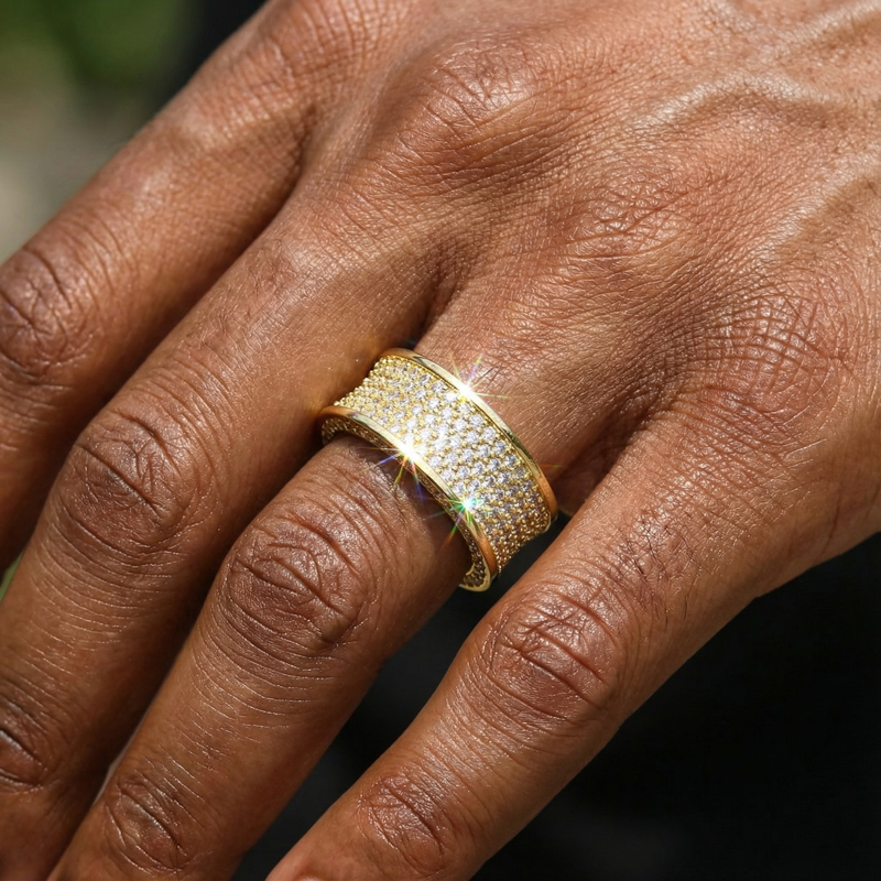 Iced Out Concave Band Ring Gold With Street Luxury Shine - Image 4