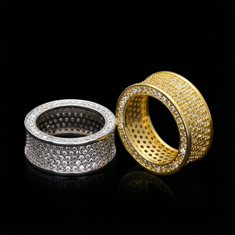 Iced Out Concave Band Ring Gold With Street Luxury Shine