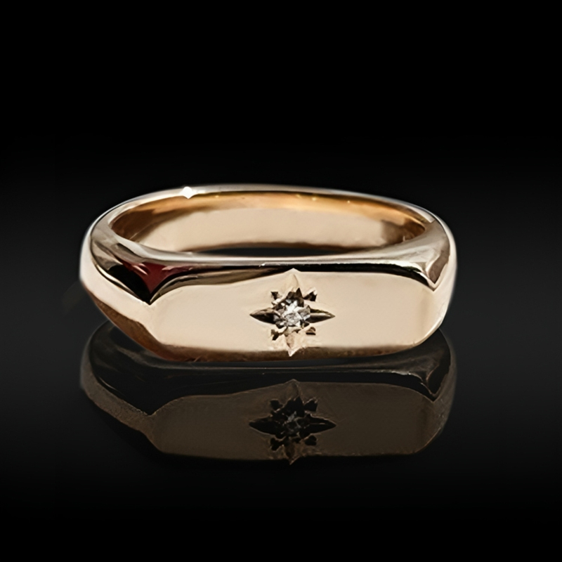 0.1 Ctw White Diamond Men's Star Signet Ring With Iced Out Shine - Image 4