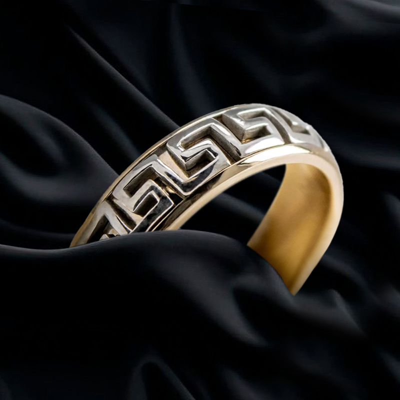 Greek Key Two-tone Wedding Band Ring Gold With Street Luxury Shine - Image 3