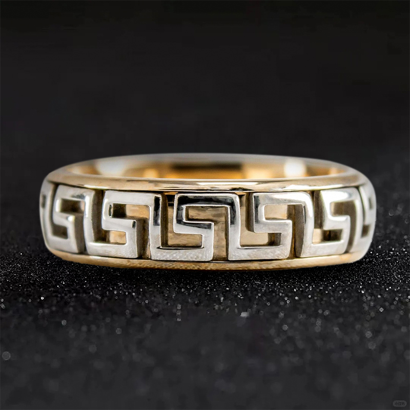 Greek Key Two-tone Wedding Band Ring Gold With Street Luxury Shine - Image 4