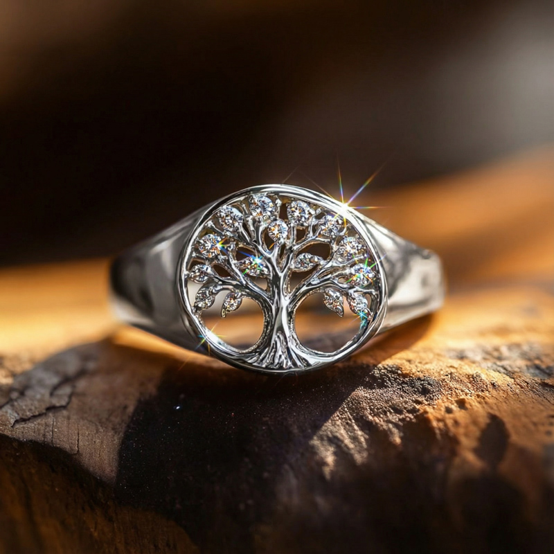 Diamond Lucky Hollow Tree Of Life Round Signet Ring With Iced Out Shine - Image 5