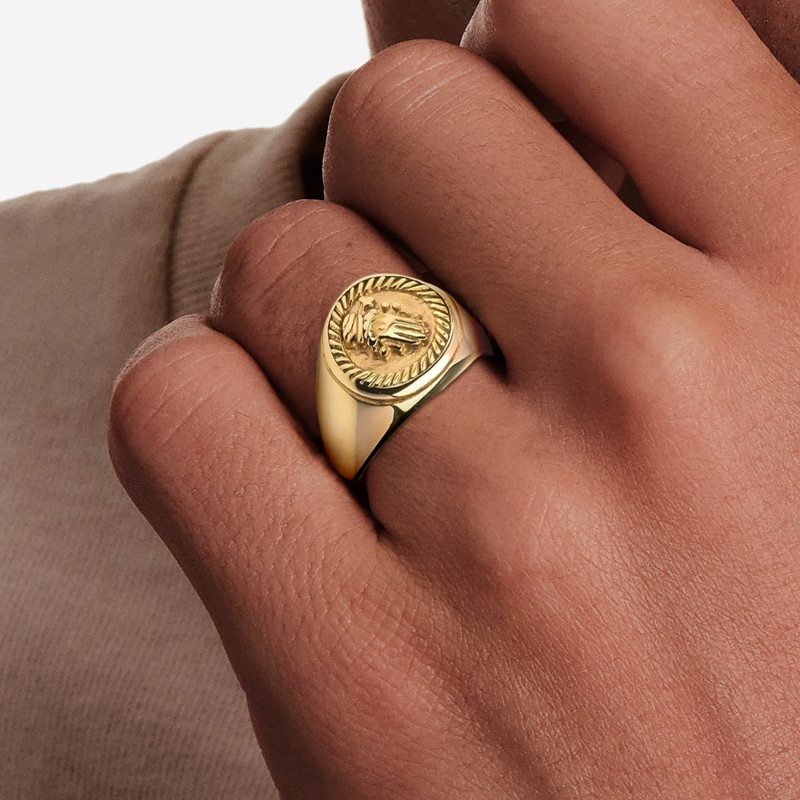Men's Engraved Praying Hands Grateful Signet Ring Diamond - Image 3