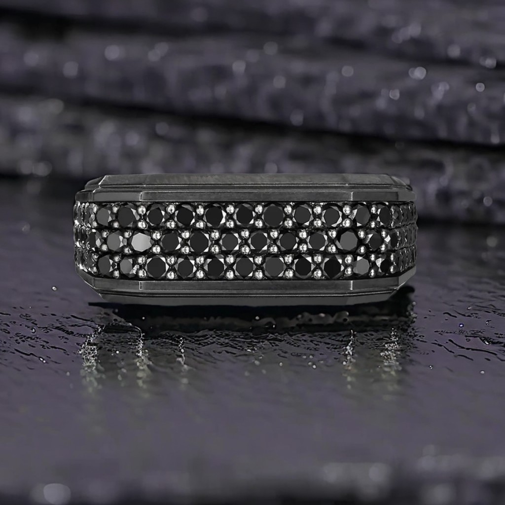 3.3 Ctw Black Diamond Men's Square Band Ring Moissanite - Image 3
