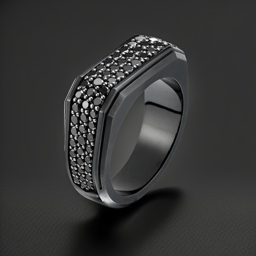 3.3 Ctw Black Diamond Men's Square Band Ring Moissanite - Image 4