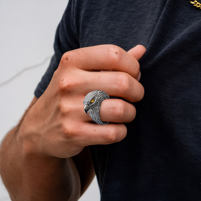 Micro Paved Eagle Head Ring Bold Statement Style With Street Luxury - Image 4