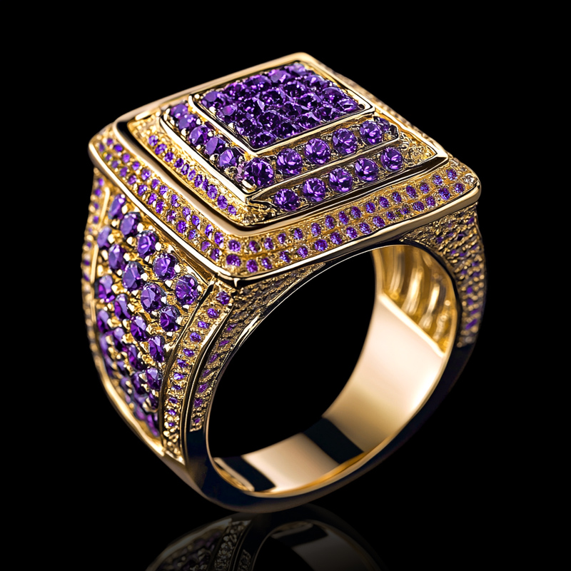 Purple Stones Men's Ring In Black Gold Gold Shine With Street Luxury - Image 3