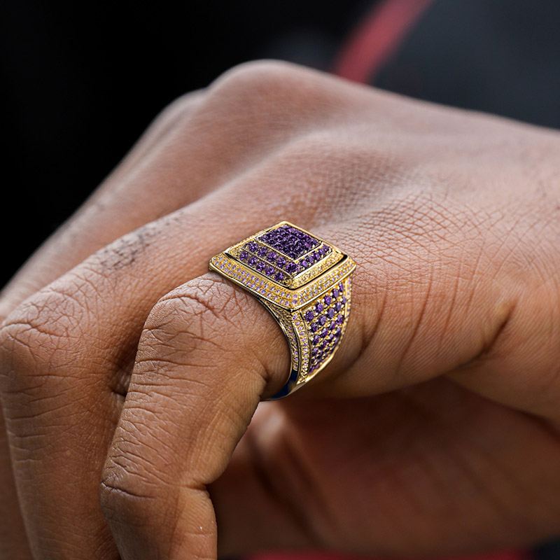 Purple Stones Men's Ring In Black Gold Gold Shine With Street Luxury - Image 4