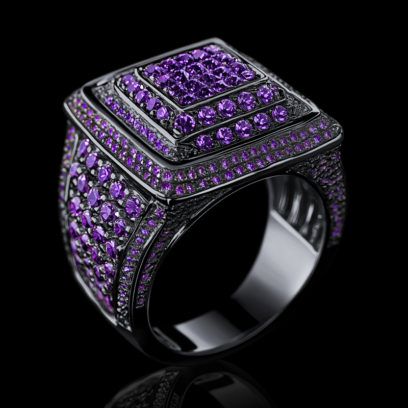 Purple Stones Men's Ring In Black Gold Gold Shine With Street Luxury