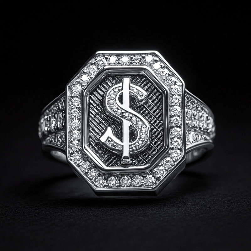 Men's Dollar Sign Ring Moissanite With Street Luxury Shine - Image 3