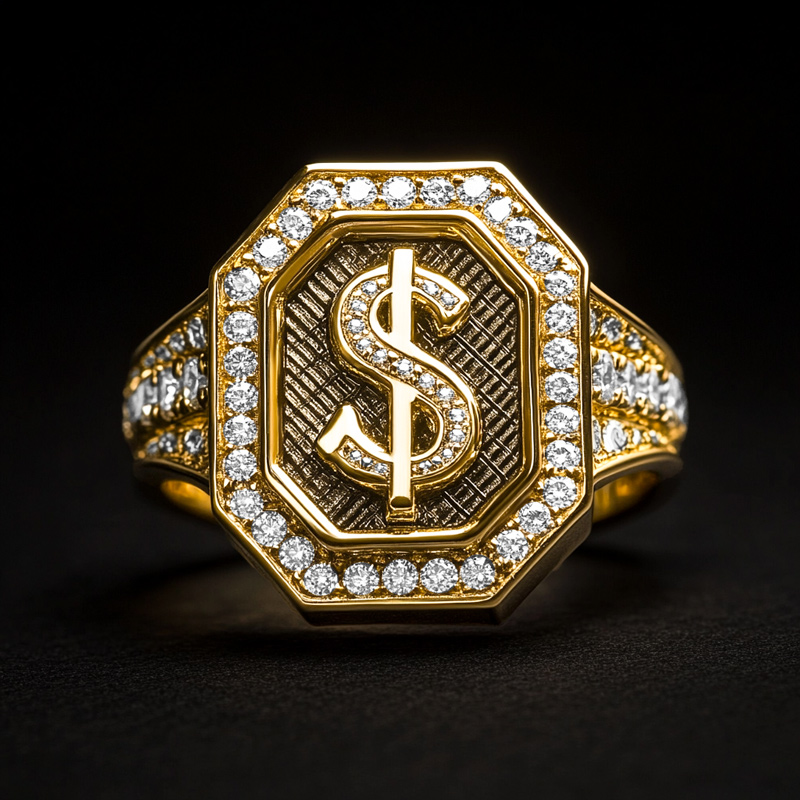 Men's Dollar Sign Ring Moissanite With Street Luxury Shine
