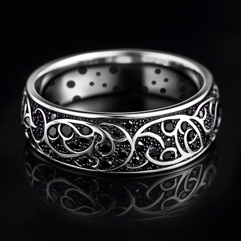 Men's Vintage Pattern Black Stone Ring Moissanite With Street Luxury Shine - Image 3