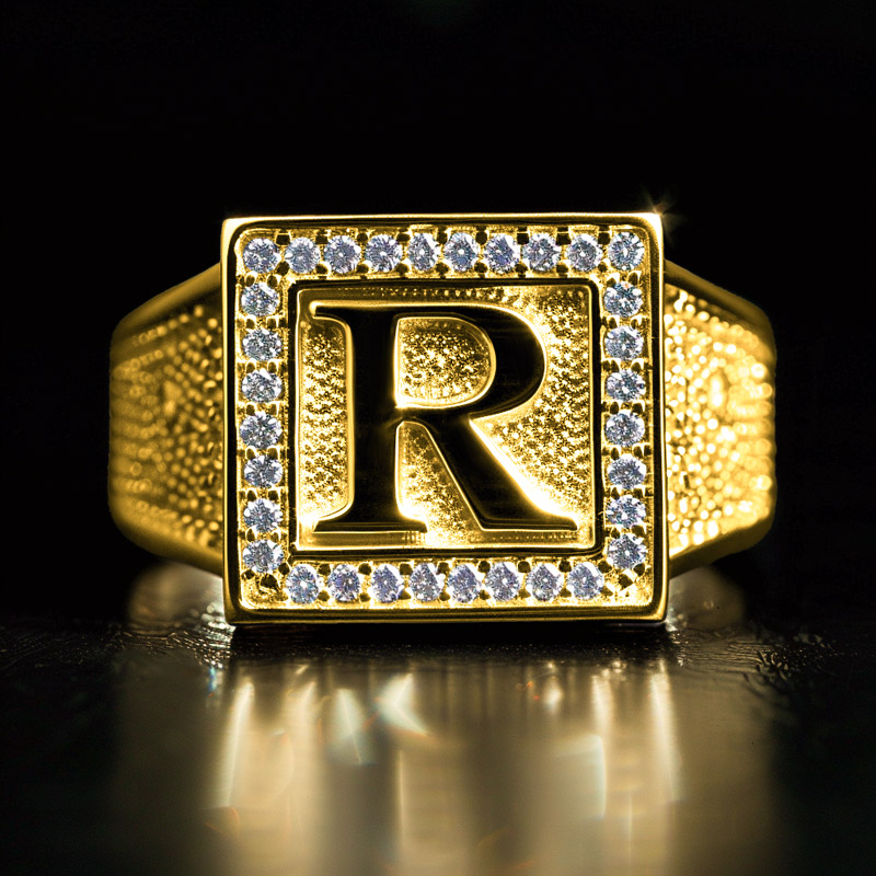 Micro Pave Square 26 Initial Letters Ring Silver With Street Luxury Shine - Image 3