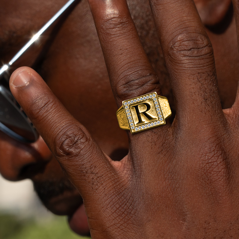 Micro Pave Square 26 Initial Letters Ring Silver With Street Luxury Shine - Image 5