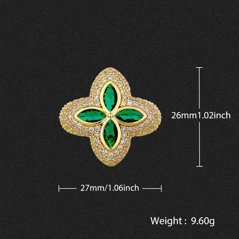 Iced Out Out Four Leaf Clover Emerald Ring Gold With Street Luxury Shine - Image 8