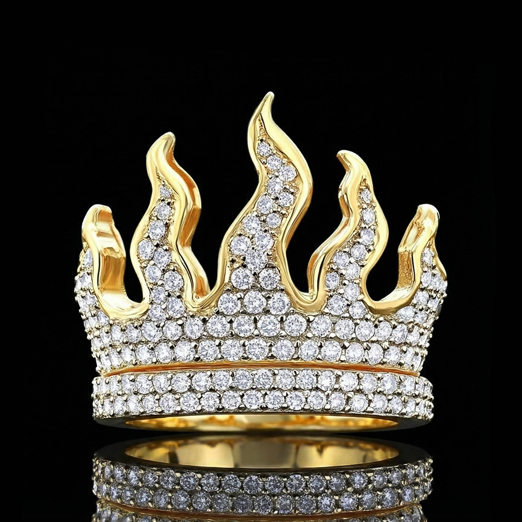 Full Iced Out Flame Ring Moissanite With Street Luxury Shine